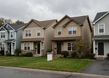 Suburban rental homes with key lockboxes on their doors