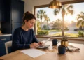 A Florida home with palm trees and a homeowner reviewing a tax bill, showing Florida Amendment 3 explained in plain language.