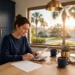 A Florida home with palm trees and a homeowner reviewing a tax bill, showing Florida Amendment 3 explained in plain language.