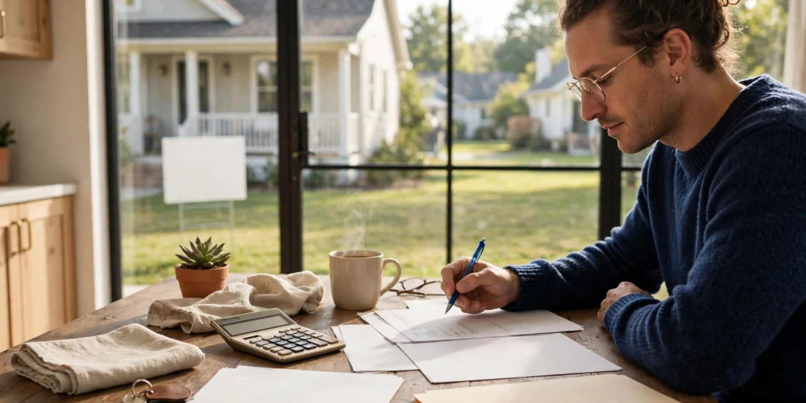 A homeowner reviewing mortgage documents at a kitchen table, showing what the trump executive order mortgage changes could mean for monthly costs.