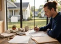 A homeowner reviewing mortgage documents at a kitchen table, showing what the trump executive order mortgage changes could mean for monthly costs.