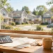 A sunlit home office desk with a calculator and documents and house keys, showing the fed rate decision today in warm daylight.