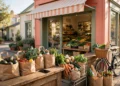 A bright grocery storefront with paper bags and fresh produce on a delivery cart, showing DoorDash buys Instacart changing local delivery work.