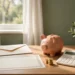 A sunlit desk with a savings bond certificate and a piggy bank and a calculator in warm sage and cream light, showing the new i bond rate for savers.